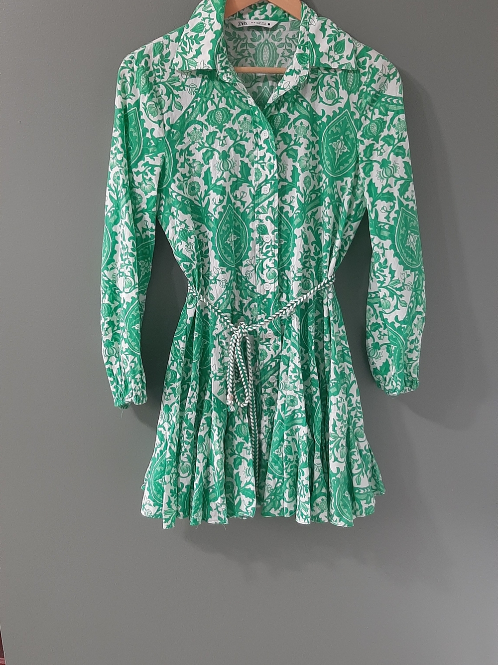 Zara Green and White Printed Shirt Dress